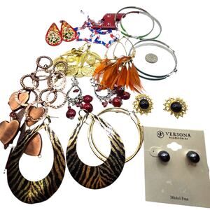 Lot of 12 Pairs of Earrings Mixed Materials Design Styles For Wear Or Repurpose